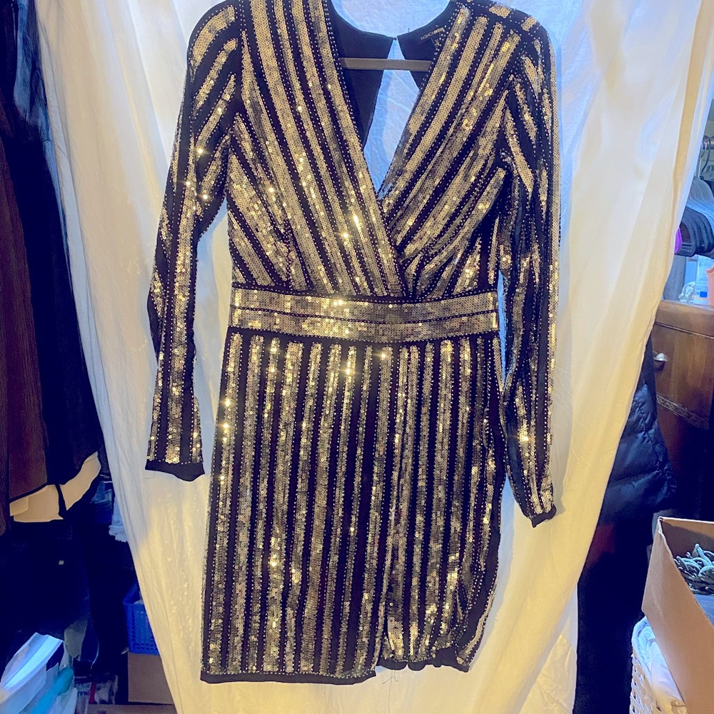 Elegant Black and Gold Striped Dress